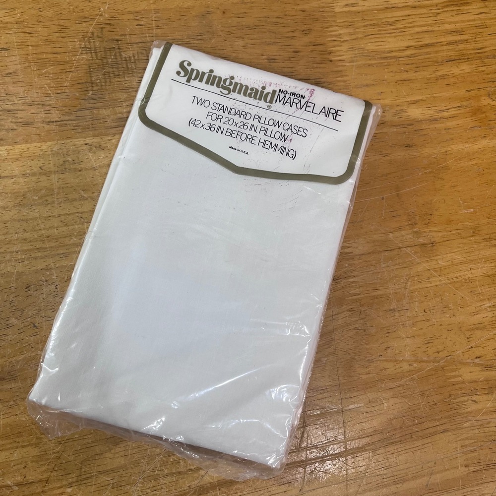 Springmaid Pillowcases Standard White Vtg Marvelaire No-Iron Muslin USA 2pk
